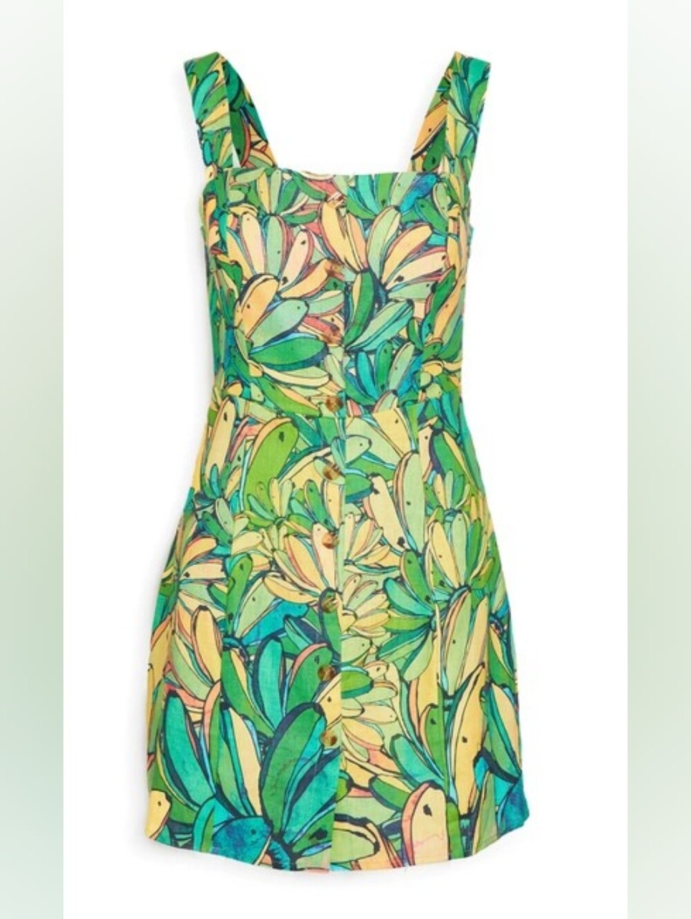 FARM Rio Green & Yellow Tropical Banana-Leaf Mini Dress
